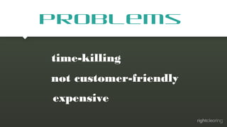 Problems
time-killing
not customer-friendly
expensive

 