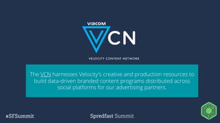 The VCN harnesses Velocity's creative and production resources to
build data-driven branded content programs distributed across
social platforms for our advertising partners.
 
