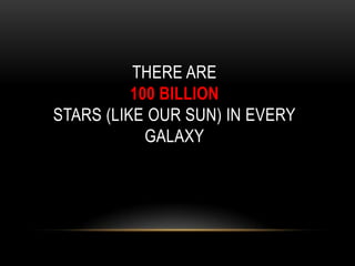 THERE ARE
100 BILLION
STARS (LIKE OUR SUN) IN EVERY
GALAXY
 