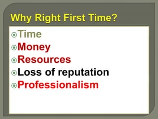 Time
Money
Resources
Loss of reputation
Professionalism
 