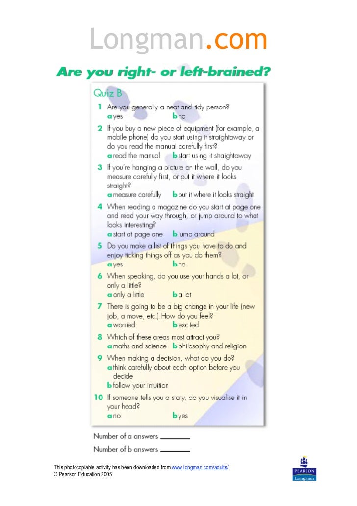 Right left brain quiz