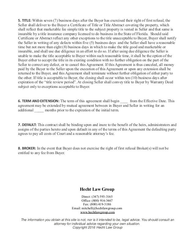 Right Of First Refusal Agreement Choice Image Agreement Letter Format Right Of Refusal Template Real Estate