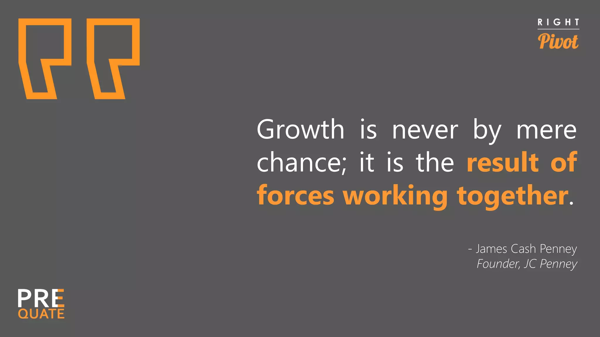 Growth is never by mere
chance; it is the result of
forces working together.
- James Cash Penney
Founder, JC Penney
 