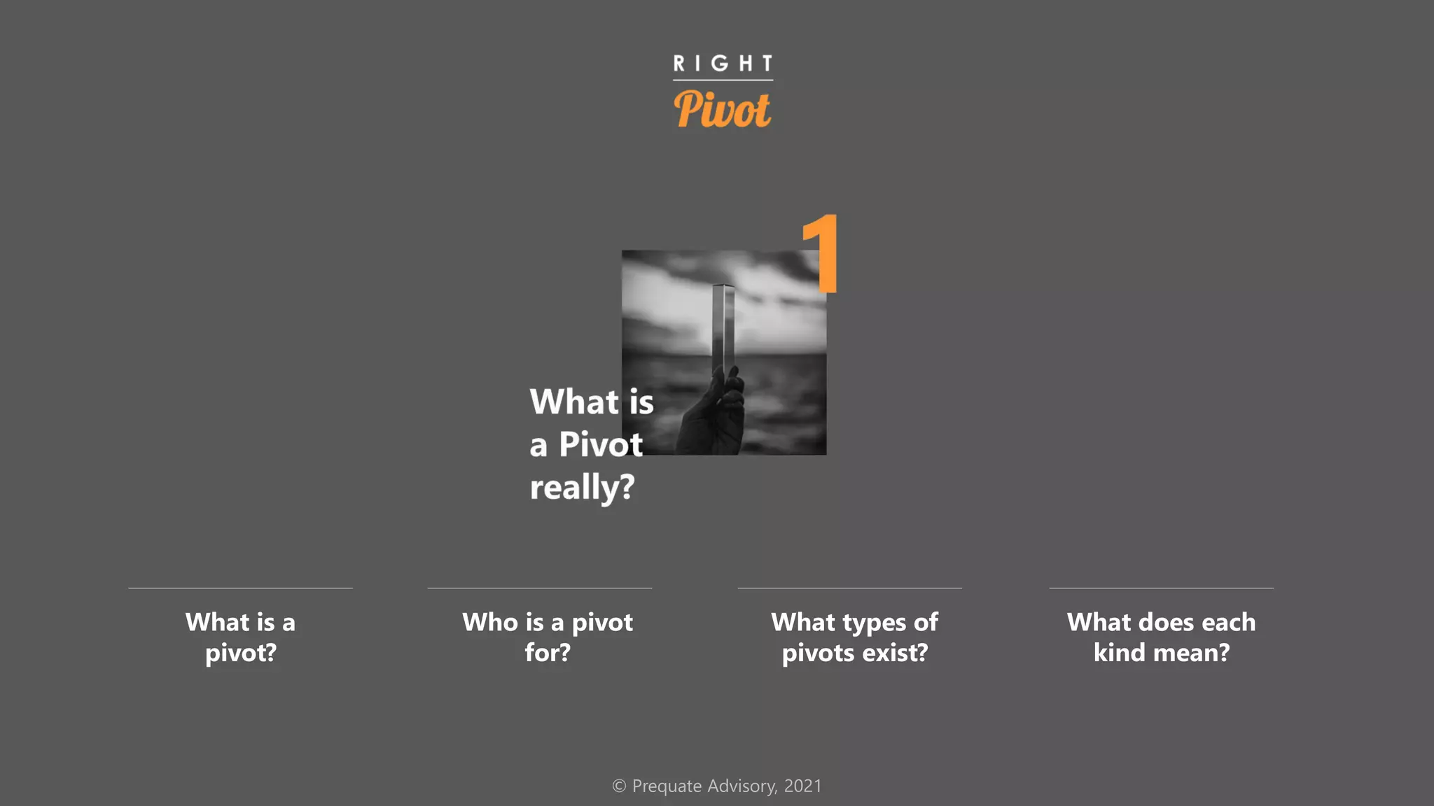 © Prequate Advisory, 2021
What is a
pivot?
Who is a pivot
for?
What types of
pivots exist?
What does each
kind mean?
 