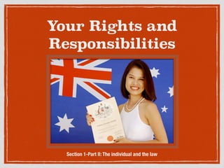 Your Rights and
Responsibilities
Section 1-Part II: The individual and the law
 