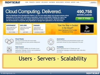 Users - Servers – Scalability

© 2009 RightScale, Inc.                2
 