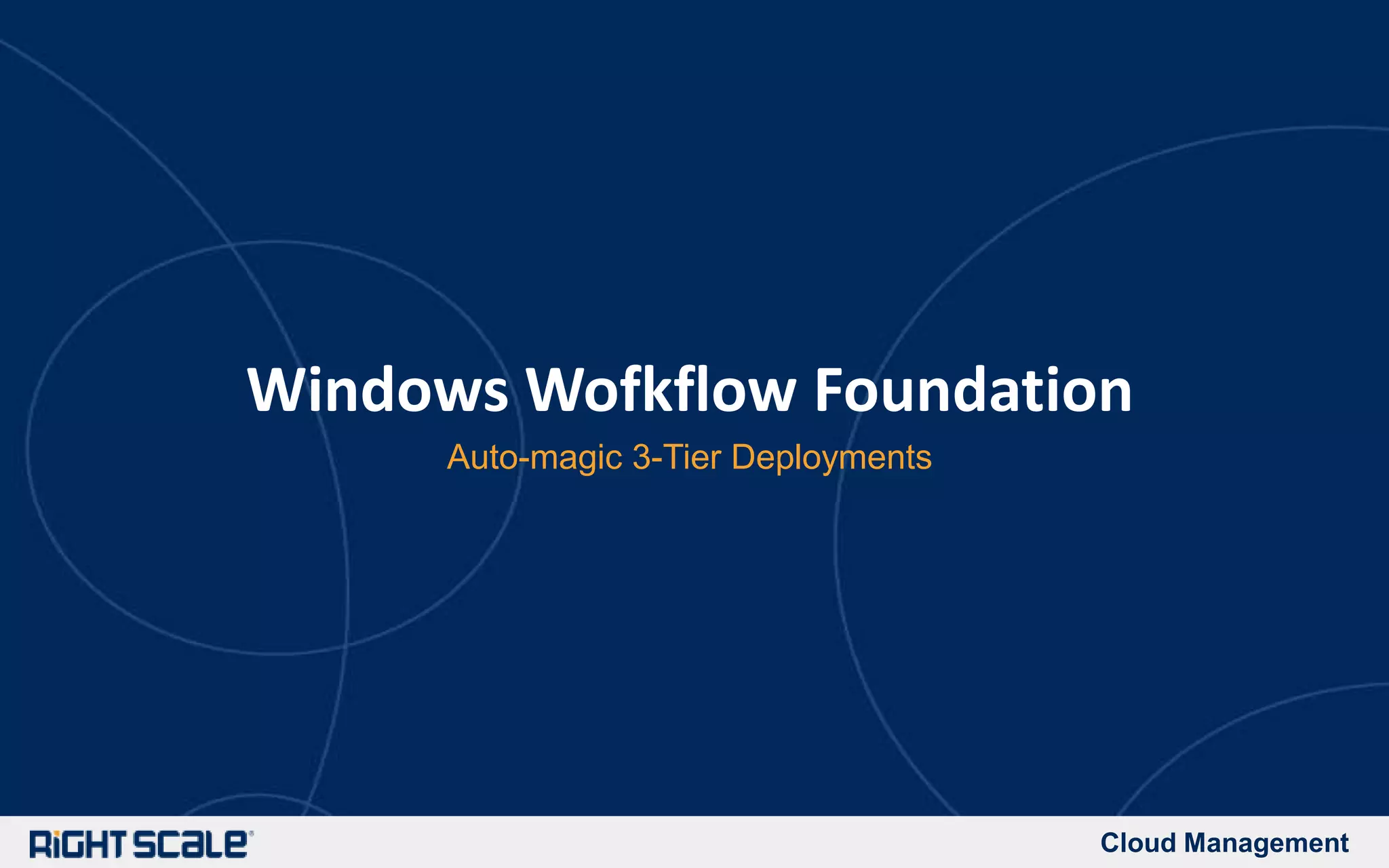 Cloud Management
Windows Wofkflow Foundation
Auto-magic 3-Tier Deployments
 