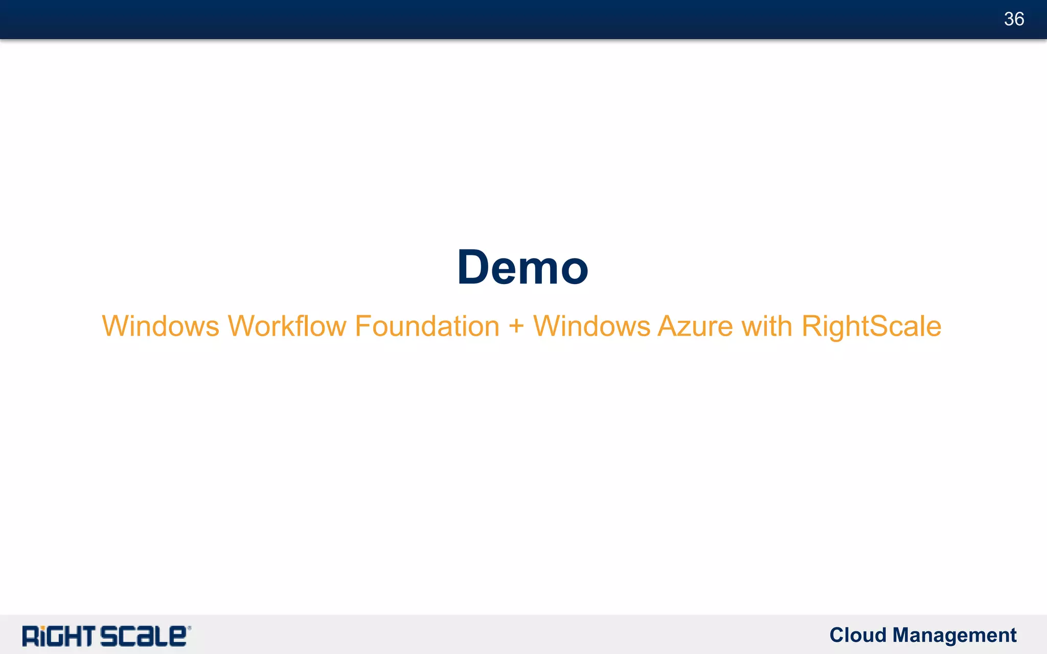 Cloud Management
#36
Demo
Windows Workflow Foundation + Windows Azure with RightScale
 