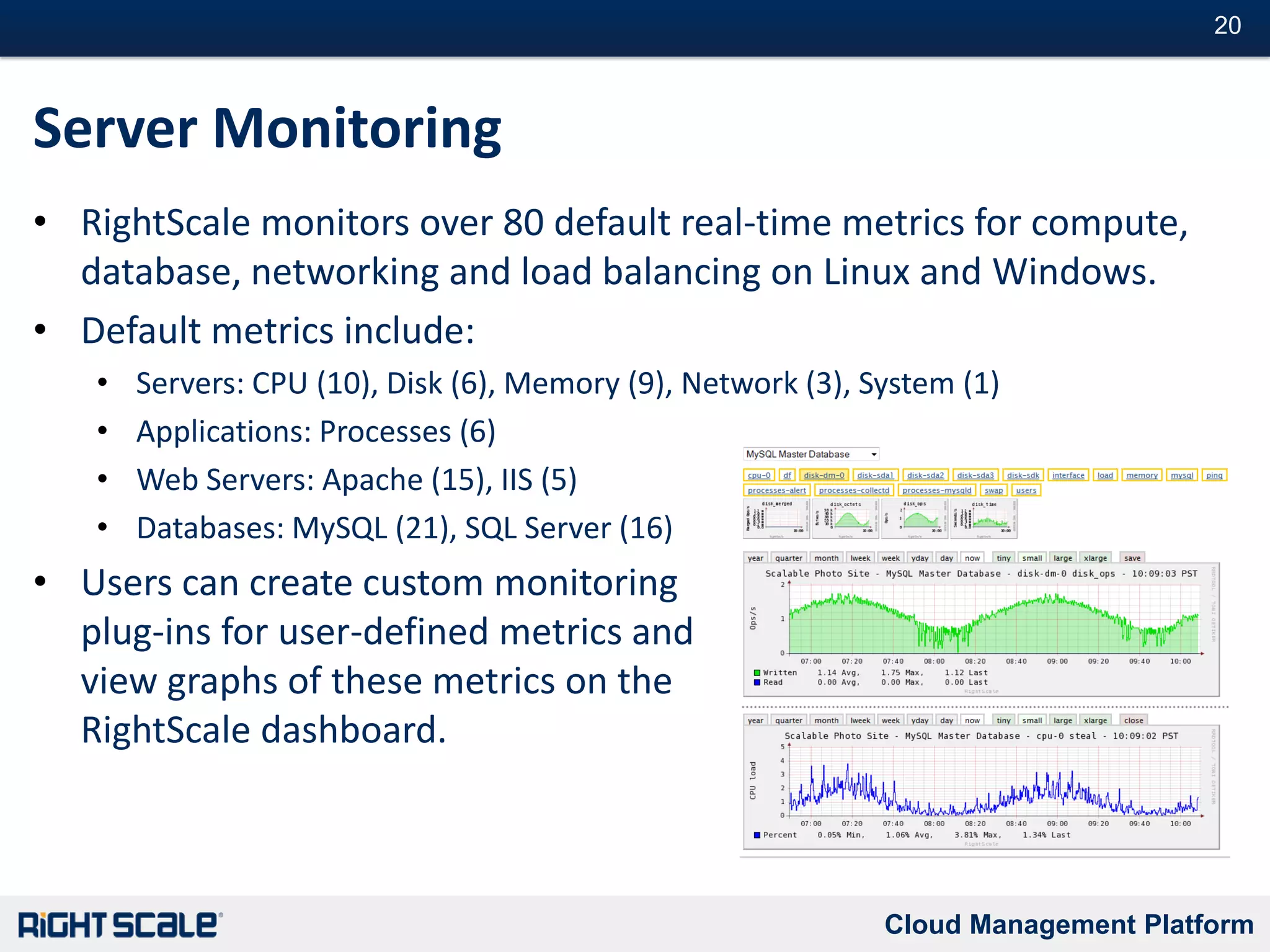 Modular and variable-basedBuilt with re-usable scriptsServerTemplates and scripts are version controlledDeployments* can be archived* Logical groupings of servers.  RightScale’s ServerTemplate Methodology