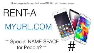 RENT-A
MYURL.COM
#
** Special NAME-SPACE
for People? **
How can people own their own ID? We had these choices
 