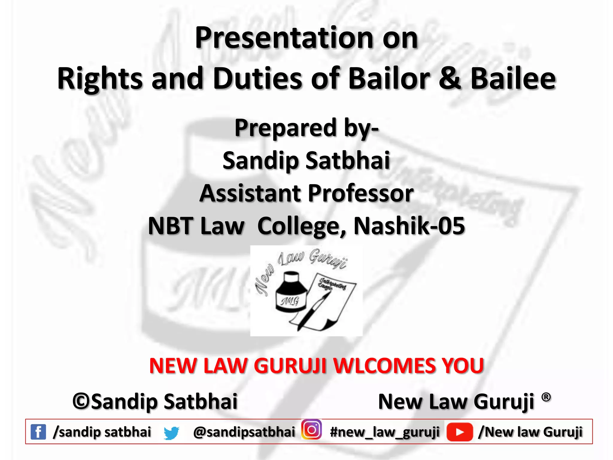Rights and Duties of Bailor and Bailee PPT