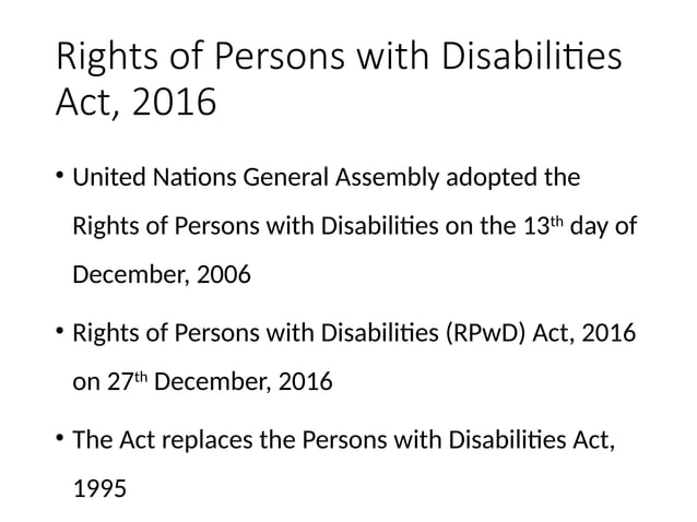 Rights of Persons with Disabilities Act, 2006 & 2016 | PPTX