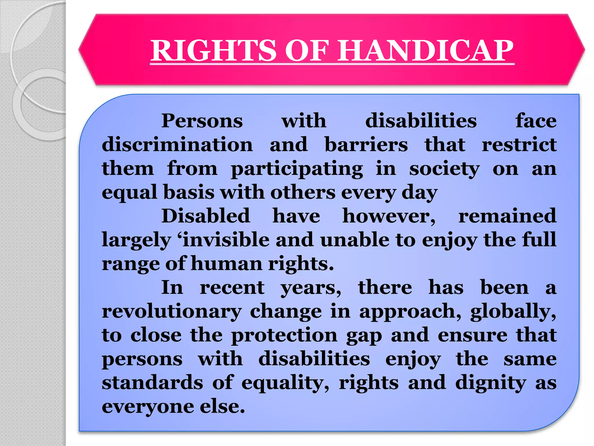 Rights of special groups: children, women, aged, HIV, handicapped. | PPTX