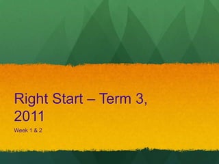Right Start – Term 3, 2011 Week 1 & 2 