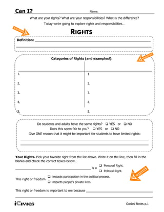 Rights and Responsibilities Can I_lesson_student_handouts | PDF