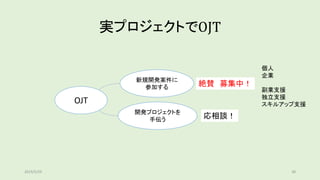実プロジェクトでOJT
OJT
新規開発案件に
参加する
開発プロジェクトを
手伝う
絶賛 募集中！
応相談！
個人
企業
副業支援
独立支援
スキルアップ支援
2019/5/29 38
 