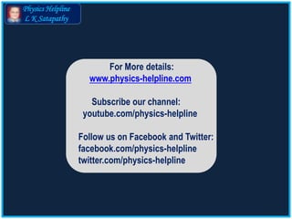 Physics Helpline
L K Satapathy
For More details:
www.physics-helpline.com
Subscribe our channel:
youtube.com/physics-helpline
Follow us on Facebook and Twitter:
facebook.com/physics-helpline
twitter.com/physics-helpline
 