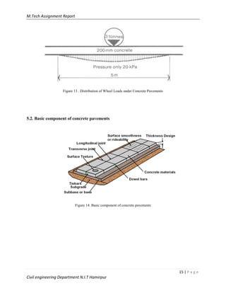 M.Tech Assignment Report
15 | P a g e
Civil engineering Department N.I.T Hamirpur
Figure 13 . Distribution of Wheel Loads under Concrete Pavements
5.2. Basic component of concrete pavements
Figure 14. Basic component of concrete pavements
 
