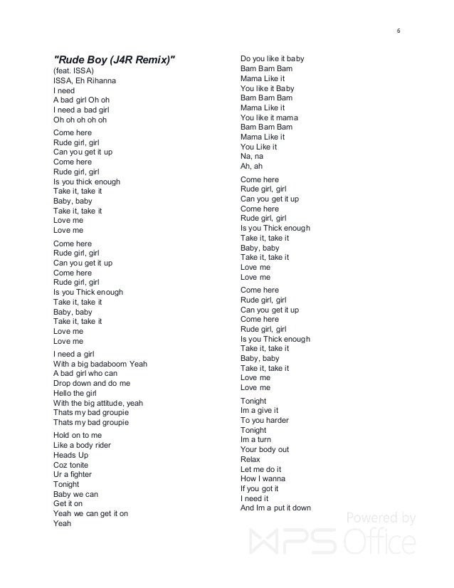 Rihanna Hit Lyrics