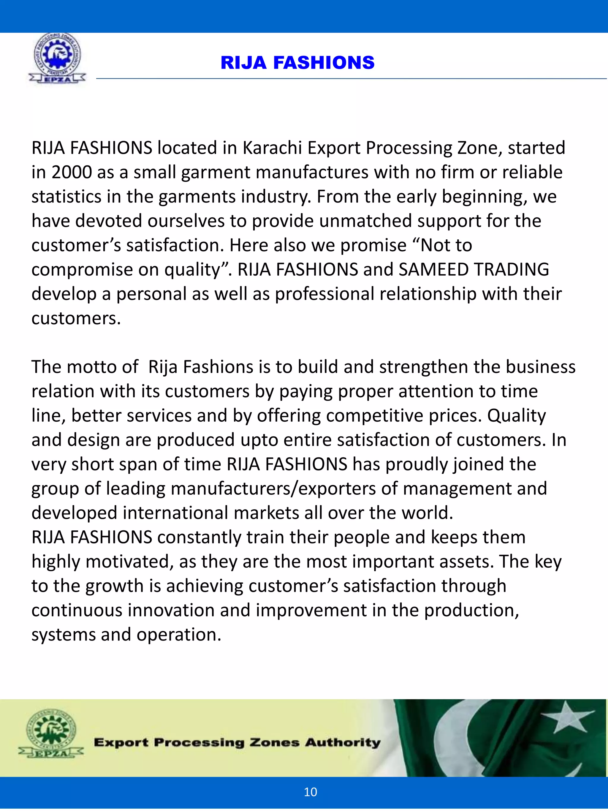 Rija Fashion-Export Processing Zones Pakistan | PPTX | Apparel Industry ...