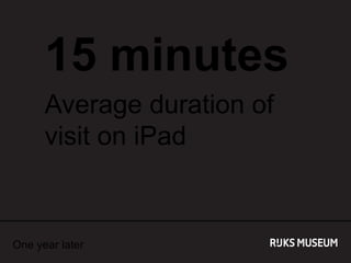 15 minutes
Average duration of
visit on iPad

One year later

 
