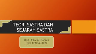 TEORI SASTRA DAN
SEJARAH SASTRA
Oleh: Rika Novita Sari
Nim: 17205241027
 