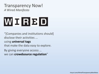 Transparency Now!
A Wired Manifesto




“[Companies and institutions should]
disclose their activities ...
using universal...