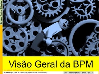 eTecnologia.com.br | Mentoria | Consultoria | Treinamento
ProcessDesignThinking
rildo.santos@etecnologia.com.br
Visão Geral da BPMCena clássica do filme Tempos Modernos com Chaplin representado com Lego
4
 