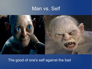 Man vs. Self

The good of one's self against the bad

 