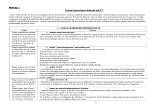 ANNEXE 3
Charte Informatique, Internet et ENT
Le lycée s'efforce d'offrir aux élèves, aux enseignants et à tout le personnel les meilleures conditions de travail en informatique : matériel, logiciels, réseau interne, Espace Numérique de
Travail et Internet. L'ampleur de l'équipement et la complexité de sa gestion supposent de la part de chacun le respect de règles strictes de fonctionnement. Le non-respect de ces règles
est nuisible à l'ensemble de la collectivité. La disponibilité des services n’est pas garantie : un service peut être interrompu pour cause de maintenance ou de panne. Dans la mesure du
possible le lycée s’efforcera de prévenir à l’avance d’un éventuel dysfonctionnement. De façon générale les usagers du réseau s’engagent à ne commettre aucune action pouvant dégrader
ou endommager les services offerts.
A – ACCES AUX RESSOURCES INFORMATIQUES.
Droits Devoirs
Chaque usager se voit attribuer
un compte individuel (nom d'uti-
lisateur et mot de passe) qui lui
permet de se connecter au réseau
local du lycée ainsi qu’à Internet
et de disposer d’un espace de
stockage personnel
a) Accès au réseau interne du lycée
L’identifiant et le mot de passe est strictement personnel, l’utilisateur s’engage à ne pas le divulguer. Il sera tenu pour responsable de toute utili-
sation malveillante effectuée sous cette identification. De la même manière, il ne doit pas utiliser un code autre que le sien. A la fin d’une
séance de travail chaque utilisateur est tenu de fermer sa session.
Chaque usager se voit attribuer
un identifiant et un mot de passe
provisoire pour se connecter sur
son espace numérique de travail
monlycee.net
b) Accès à l’Espace Numérique de Travail monlycee.net
L’ENT permet aux élèves, aux parents et au personnel d’accéder aux services suivants :
•Canal d’annonces pour tous les usagers
•Messagerie pour tous les usagers
•Ressources numériques pour les élèves
•Cahier de texte numérique pour tous les usagers
•Gestion des notes pour les enseignants
•Consultation des notes et des emplois du temps pour les élèves et les parents
A la première connexion, chaque utilisateur s’engage à respecter les règles d’usage.
Chaque usager a le droit d’accé-
der à Internet, le lycée essaie de
fournir les meilleures conditions
d’accès possibles.
a) Accès à Internet
La consultation du réseau Internet ne peut se faire que dans le cadre d’un cours ou d’un travail pédagogique. Cette utilisation doit se faire dans
le respect de la législation énoncée dans cette charte. Les accès Internet sont filtrés conformément aux directives du ministère d’après les listes
noires maintenues par l’Université de Toulouse-Capitole. Les utilisateurs doivent limiter l’accès aux ressources couteuses en bande passante
(vidéos par exemple) pour éviter de pénaliser les autres utilisateurs. A un instant donné il peut y avoir plus de 300 postes qui accèdent simulta-
nément à Internet.
Chaque usager se voit attribuer
un identifiant et un mot de passe
pour l’accès au réseau Wifi du
lycée
b) Accès à Internet en wifi
L’identifiant et le mot de passe est strictement personnel et confidentiel, l’utilisateur s’engage à ne pas le divulguer, un utilisateur ne peut pas
connecter plus de 3 appareils au réseau Wifi. La couverture Wifi est fournie sur la base du meilleur effort, elle ne peut pas être garantie.
Chaque usager, dans la limite
des disponibilités du lycée, peut
utiliser un poste informatique et
ses périphériques L’administra-
teur du réseau peut pour des rai-
sons techniques et juridiques
c) Respect du matériel et des procédures d'utilisation
Le matériel informatique est fragile : il doit donc être manipulé avec précaution et dans le respect de certaines procédures à savoir :
•Fermer correctement les logiciels et le poste que l'on utilise.
•Ne pas effacer de fichiers autres que les documents personnels.
•Ne modifier en aucun cas la configuration des ordinateurs : il est notamment interdit d'installer ses propres logiciels sur les ordinateurs du ly-
cée ou de chercher à altérer les installations faites sur le réseau.
8
 