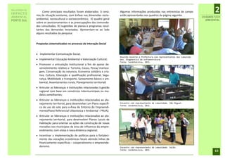 RELATÓRIO DE
IMPACTO
                    Como principais resultados foram elaborados: I) cená-
               rios da situação existente, com ênfase nas dimensões socio-
                                                                                Algumas informações produzidas nas entrevistas de campo
                                                                                estão apresentadas nos quadros da página seguinte.
                                                                                                                                                       2
AMBIENTAL                                                                                                                                       DIAGNÓSTICO
               ambiental, sociocultural e socioeconômica; II) quadro geral                                                                        AMBIENTAL
PORTO SUL
               sobre os posicionamentos e as preocupações das comunida-
               des consultadas; III) sugestões de planos e programas resul-
               tantes das demandas levantadas. Apresentam-se ao lado
               alguns resultados da pesquisa:


               Propostas sistematizadas no processo de Interação Social


                Implementar Comunicação Social;
                                                                                Reunião Governo e Prefeitura com representantes das comunida-
                Implementar Educação Ambiental e Valorização Cultural;         des. Diagnóstico de infraestrutura.
                                                                                Fonte: Sondotécnica, 2011.
                Promover a articulação institucional a fim de apoiar de-
                 senvolvimento relativo a: Turismo, Cacau, Pesca/ marisca-
                 gem, Conservação da natureza, Economia solidária e cria-
                 tiva, Cultura, Educação e qualificação profissional, Segu-
                 rança, Mobilidade e transporte, Saneamento básico e am-
                 biental, Assentamentos rurais, Planejamento territorial)
                Articular as lideranças e instituições relacionadas à gestão
                 regional com base em consórcios intermunicipais ou mo-
                 delos semelhantes;
                Articular as lideranças e instituições relacionadas ao pla-
                 nejamento territorial, para desenvolver um Plano específi-     Encontro com representante de comunidade. São Miguel.
                                                                                Fonte: Sondotécnica, 2011.
                 co de uso do solo para a Área do Entorno do Empreendi-
                 mento(Plano Referencial Urbanística e Ambiental - PRUA);
                Articular as lideranças e instituições relacionadas ao pla-
                 nejamento territorial, para desenvolver Planos Locais de
                 Habitação para orientar as ações de construção de novas
                 moradias nos municípios da área de influencia do empre-
                 endimento, com vistas à nova dinâmica regional;
                Incentivar a implementação de políticas para o fortaleci-
                 mento das vocações econômicas locais abrindo linhas de
                 financiamento específicas – cooperativismo e empreende-
                 dorismo.                                                       Encontro com representante de comunidade. Valão.
                                                                                Fonte: Sondotécnica, 2011.
                                                                                                                                                       63
 