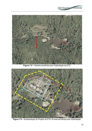 29
Figura 7.5 – Clareira escolhida para implantação da ETE.
Figura 7.6 – Sobreposição do Projeto da ETE na área escolhida para implantação.
 
