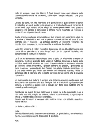 Rimborsi, lettera a Berlusconi