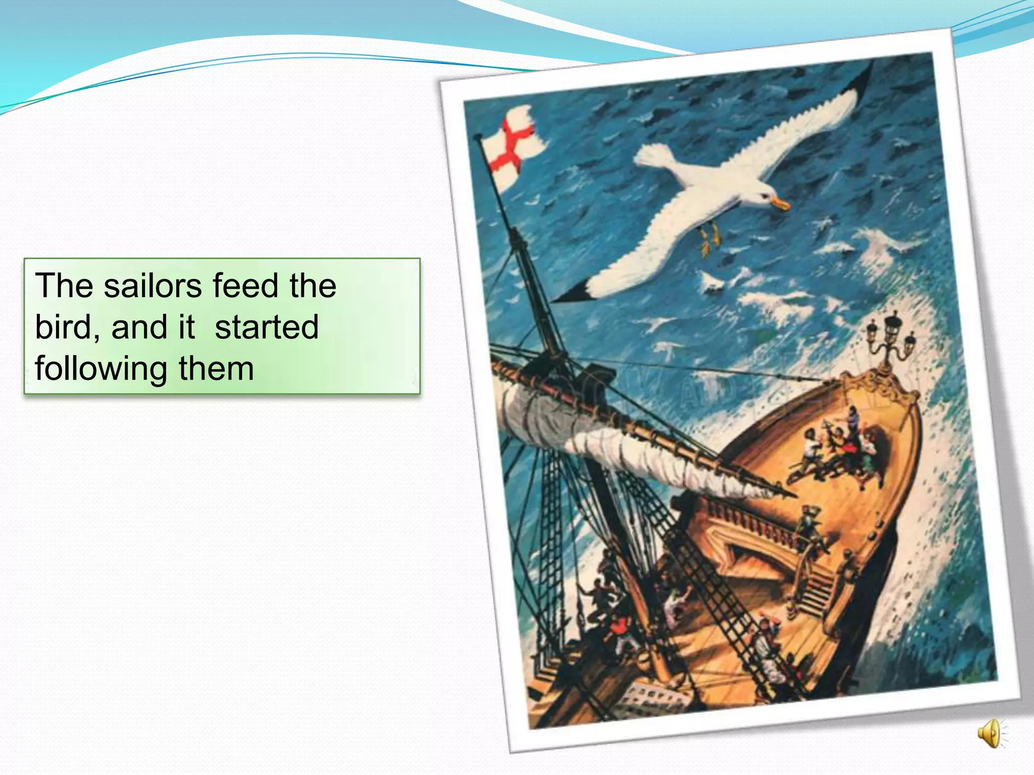 The sailors feed the
bird, and it started
following them

 