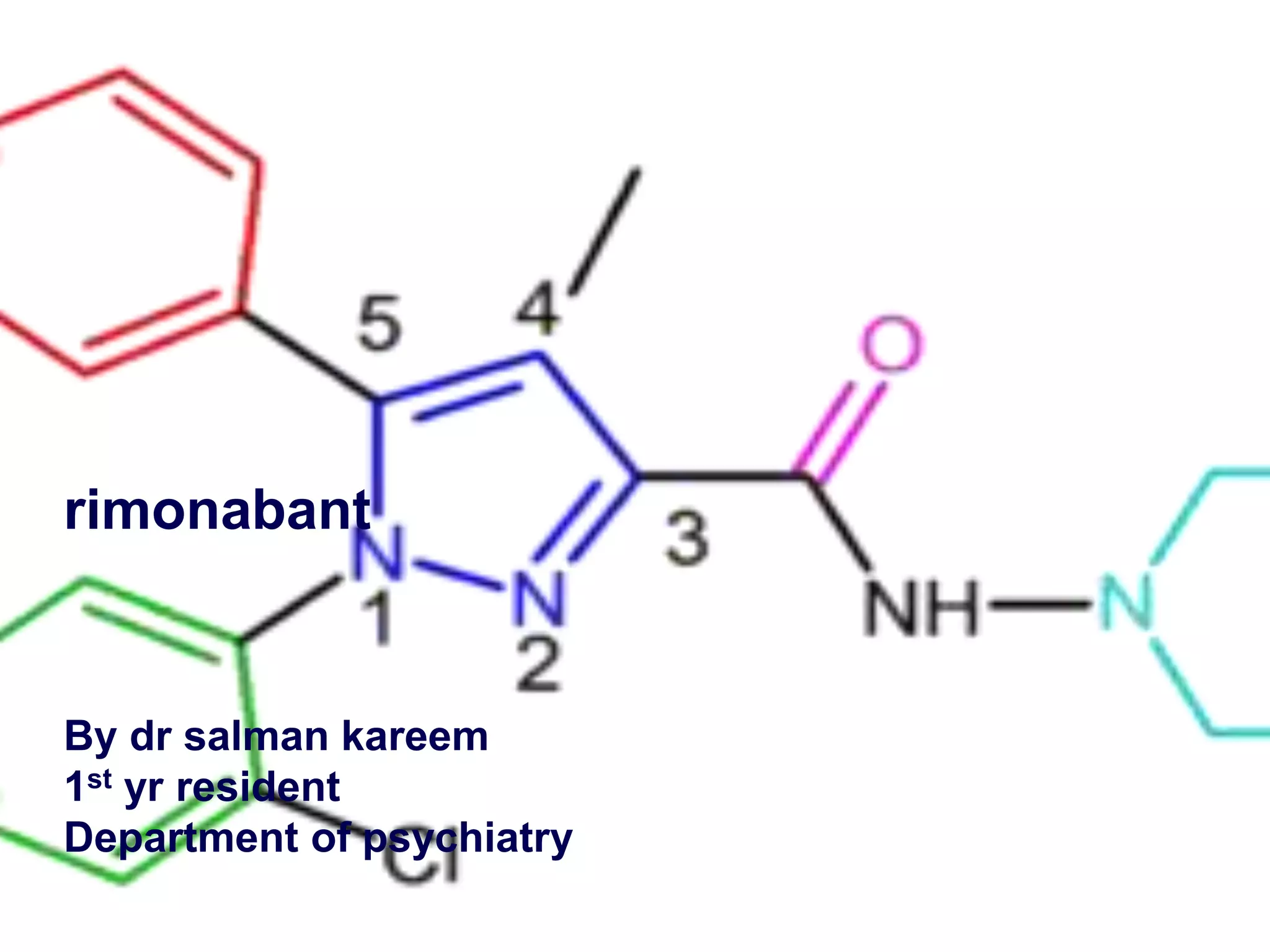 rimonabant 
By dr salman kareem 
1st yr resident 
Department of psychiatry 
 