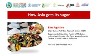 How Asia gets its sugar
Rina Agustina
Chair Human Nutrition Research Center, IMERI
Department of Nutrition Faculty of Medi...