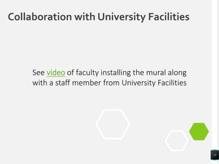 Collaboration with University Facilities
18
See video of faculty installing the mural along
with a staff member from University Facilities
 