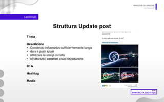 RINASCERE DA LINKEDIN
05/06/2020
Contenuti
Struttura Update post
Titolo
Descrizione
• Contenuto informativo sufficientemente lungo
• dare i giusti spazi
• utilizzare le emoji corrette
• sfrutta tutti i caratteri a tua disposizione
CTA
Hashtag
Media
 