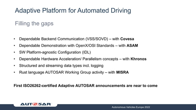 PROGRESS OF AUTOSAR STANDARDS FOR FUTURE INTELLIGENT VEHICLES | PPT