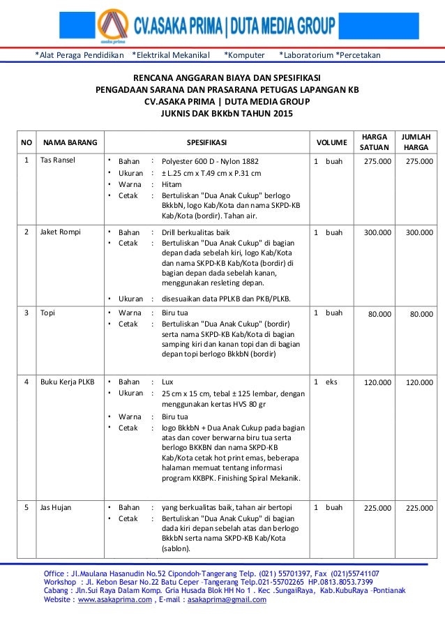 Rincian sarana plkb kit & brosur sarana ppkbd 2015