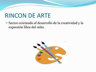RINCON DE ARTESector orientado al desarrollo de la creatividad y la expresión libre del niño. 