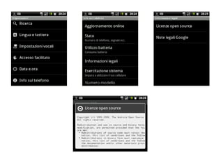 Versione 1 1.0 – Apple Pie – 2009 1.1 – Banana Bread – 2009 1.5 – Cupcake – 2009 1.6 – Donut – 2009 Versione 2 2.1 – Eclair – 2010 2.2 – Froyo – 2010 2.3 – Gingerbread – 2010 Versione 3 3.0 – Honeycomb – 2011 3.1 – Honeycomb – 2011 3.2 – Honeycomb – 2011 Versione 4 4.0 – Ice Cream Sandwich - 2011 Android: roadmap 
