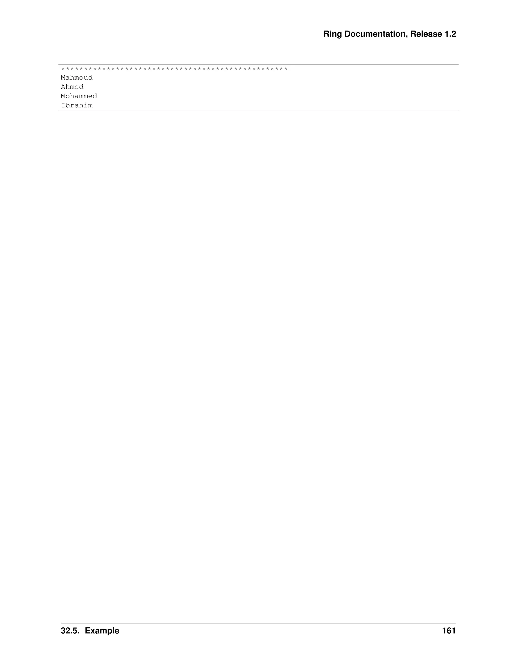 Ring Documentation, Release 1.2 ************************************************** Mahmoud Ahmed Mohammed Ibrahim 32.5. Example 161 