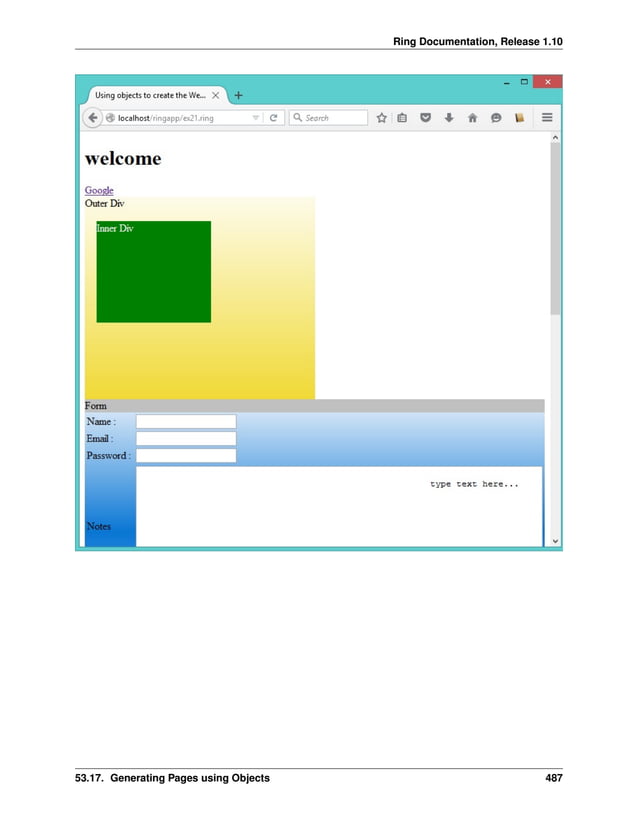 Ring Documentation, Release 1.10 53.17. Generating Pages using Objects 487 