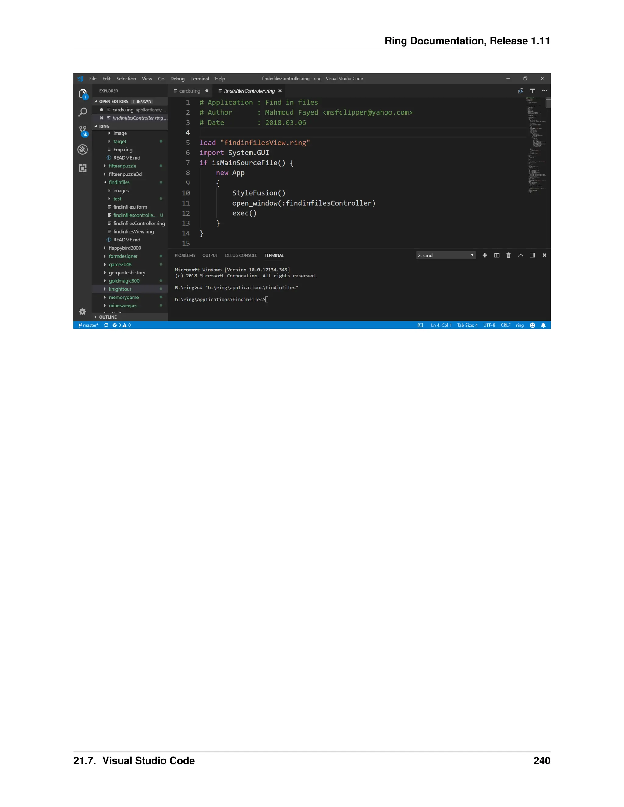 Ring Documentation, Release 1.11 21.7. Visual Studio Code 240 