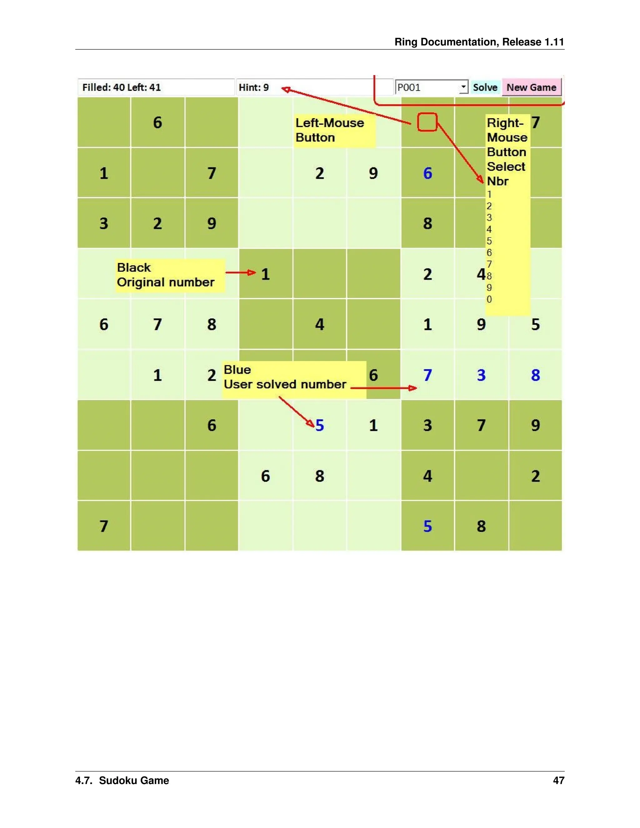Ring Documentation, Release 1.11 4.7. Sudoku Game 47 