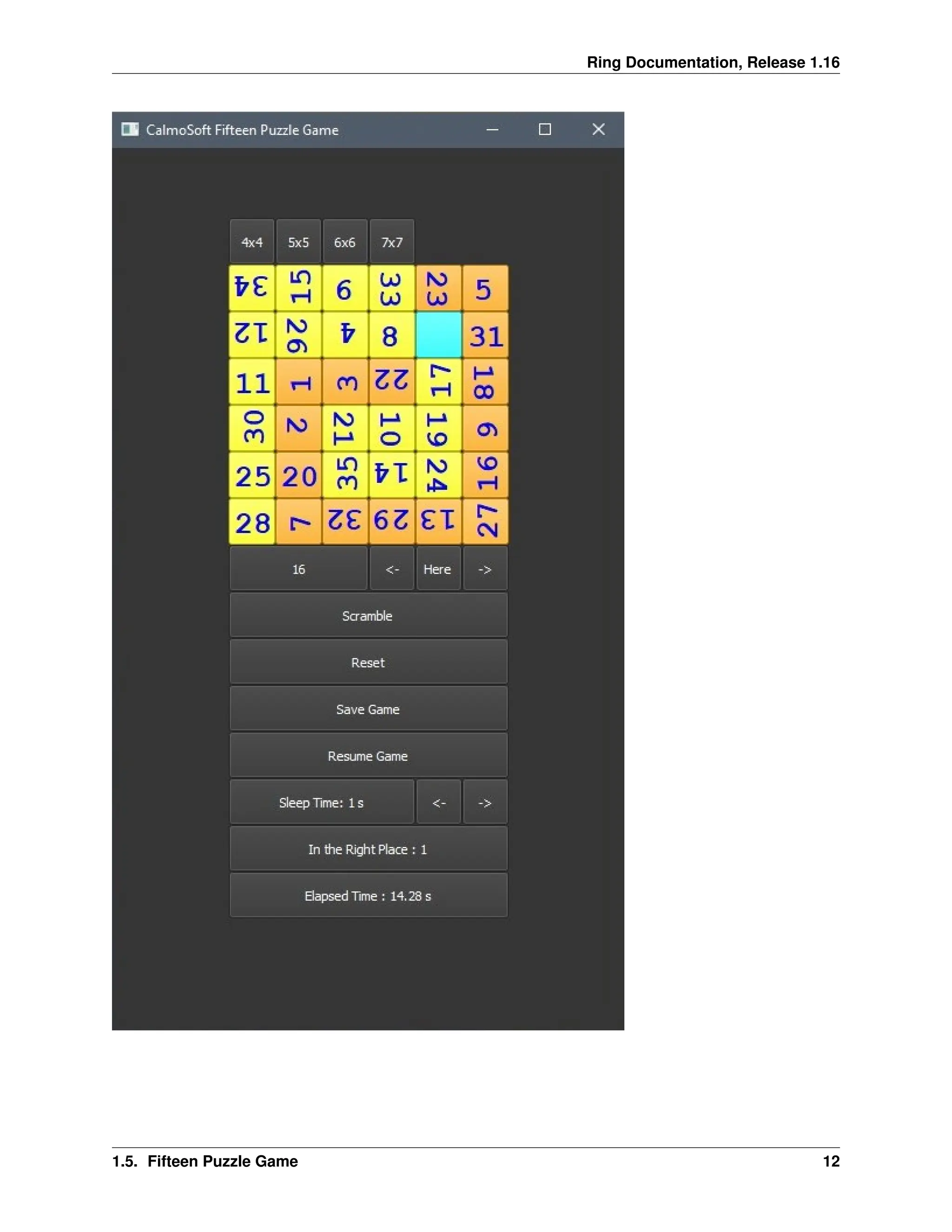Ring Documentation, Release 1.16 1.5. Fifteen Puzzle Game 12 