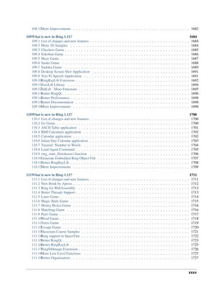 108.12More Improvements . . . . . . . . . . . . . . . . . . . . . . . . . . . . . . . . . . . . . . . . . . . 1682
109What is new in Ring 1.11? 1684
109.1 List of changes and new features . . . . . . . . . . . . . . . . . . . . . . . . . . . . . . . . . . . . . 1684
109.2 More 3D Samples . . . . . . . . . . . . . . . . . . . . . . . . . . . . . . . . . . . . . . . . . . . . 1684
109.3 Checkers Game . . . . . . . . . . . . . . . . . . . . . . . . . . . . . . . . . . . . . . . . . . . . . . 1685
109.4 Sokoban Game . . . . . . . . . . . . . . . . . . . . . . . . . . . . . . . . . . . . . . . . . . . . . . 1686
109.5 Maze Game . . . . . . . . . . . . . . . . . . . . . . . . . . . . . . . . . . . . . . . . . . . . . . . . 1687
109.6 Snake Game . . . . . . . . . . . . . . . . . . . . . . . . . . . . . . . . . . . . . . . . . . . . . . . 1688
109.7 Sudoku Game . . . . . . . . . . . . . . . . . . . . . . . . . . . . . . . . . . . . . . . . . . . . . . 1689
109.8 Desktop Screen Shot Application . . . . . . . . . . . . . . . . . . . . . . . . . . . . . . . . . . . . 1691
109.9 Text To Speech Application . . . . . . . . . . . . . . . . . . . . . . . . . . . . . . . . . . . . . . . 1691
109.10RingRayLib Extension . . . . . . . . . . . . . . . . . . . . . . . . . . . . . . . . . . . . . . . . . . 1692
109.11ZeroLib Library . . . . . . . . . . . . . . . . . . . . . . . . . . . . . . . . . . . . . . . . . . . . . 1694
109.12StdLib - More Functions . . . . . . . . . . . . . . . . . . . . . . . . . . . . . . . . . . . . . . . . . 1695
109.13Better RingQt . . . . . . . . . . . . . . . . . . . . . . . . . . . . . . . . . . . . . . . . . . . . . . . 1696
109.14Better Performance . . . . . . . . . . . . . . . . . . . . . . . . . . . . . . . . . . . . . . . . . . . . 1698
109.15Better Documentation . . . . . . . . . . . . . . . . . . . . . . . . . . . . . . . . . . . . . . . . . . 1698
109.16More Improvements . . . . . . . . . . . . . . . . . . . . . . . . . . . . . . . . . . . . . . . . . . . 1698
110What is new in Ring 1.12? 1700
110.1 List of changes and new features . . . . . . . . . . . . . . . . . . . . . . . . . . . . . . . . . . . . . 1700
110.2 Go Game . . . . . . . . . . . . . . . . . . . . . . . . . . . . . . . . . . . . . . . . . . . . . . . . . 1700
110.3 ASCII Table application . . . . . . . . . . . . . . . . . . . . . . . . . . . . . . . . . . . . . . . . . 1701
110.4 BMI Calculator application . . . . . . . . . . . . . . . . . . . . . . . . . . . . . . . . . . . . . . . 1702
110.5 Calendar application . . . . . . . . . . . . . . . . . . . . . . . . . . . . . . . . . . . . . . . . . . . 1702
110.6 Julian Day Calendar application . . . . . . . . . . . . . . . . . . . . . . . . . . . . . . . . . . . . . 1703
110.7 Tutorial: Number to Words . . . . . . . . . . . . . . . . . . . . . . . . . . . . . . . . . . . . . . . 1704
110.8 Load Again Command . . . . . . . . . . . . . . . . . . . . . . . . . . . . . . . . . . . . . . . . . . 1705
110.9 ring_state_filetokens() function . . . . . . . . . . . . . . . . . . . . . . . . . . . . . . . . . . . . . 1706
110.10Generate Embedded Ring Object File . . . . . . . . . . . . . . . . . . . . . . . . . . . . . . . . . . 1707
110.11Better RingRayLib . . . . . . . . . . . . . . . . . . . . . . . . . . . . . . . . . . . . . . . . . . . . 1708
110.12More Improvements . . . . . . . . . . . . . . . . . . . . . . . . . . . . . . . . . . . . . . . . . . . 1709
111What is new in Ring 1.13? 1711
111.1 List of changes and new features . . . . . . . . . . . . . . . . . . . . . . . . . . . . . . . . . . . . . 1711
111.2 New Book by Apress . . . . . . . . . . . . . . . . . . . . . . . . . . . . . . . . . . . . . . . . . . . 1712
111.3 Ring for WebAssembly . . . . . . . . . . . . . . . . . . . . . . . . . . . . . . . . . . . . . . . . . 1713
111.4 Better Threads Support . . . . . . . . . . . . . . . . . . . . . . . . . . . . . . . . . . . . . . . . . . 1713
111.5 Laser Game . . . . . . . . . . . . . . . . . . . . . . . . . . . . . . . . . . . . . . . . . . . . . . . . 1714
111.6 Magic Balls Game . . . . . . . . . . . . . . . . . . . . . . . . . . . . . . . . . . . . . . . . . . . . 1715
111.7 Money Boxes Game . . . . . . . . . . . . . . . . . . . . . . . . . . . . . . . . . . . . . . . . . . . 1716
111.8 Matching Game . . . . . . . . . . . . . . . . . . . . . . . . . . . . . . . . . . . . . . . . . . . . . 1716
111.9 Pairs Game . . . . . . . . . . . . . . . . . . . . . . . . . . . . . . . . . . . . . . . . . . . . . . . . 1717
111.10Word Game . . . . . . . . . . . . . . . . . . . . . . . . . . . . . . . . . . . . . . . . . . . . . . . . 1718
111.11Tetris Game . . . . . . . . . . . . . . . . . . . . . . . . . . . . . . . . . . . . . . . . . . . . . . . 1719
111.12Escape Game . . . . . . . . . . . . . . . . . . . . . . . . . . . . . . . . . . . . . . . . . . . . . . . 1720
111.13Hassouna Course Samples . . . . . . . . . . . . . . . . . . . . . . . . . . . . . . . . . . . . . . . . 1721
111.14Ring support in SpaceVim . . . . . . . . . . . . . . . . . . . . . . . . . . . . . . . . . . . . . . . . 1722
111.15Better RingQt . . . . . . . . . . . . . . . . . . . . . . . . . . . . . . . . . . . . . . . . . . . . . . . 1723
111.16Better RingRayLib . . . . . . . . . . . . . . . . . . . . . . . . . . . . . . . . . . . . . . . . . . . . 1725
111.17RingStbImage Extension . . . . . . . . . . . . . . . . . . . . . . . . . . . . . . . . . . . . . . . . . 1726
111.18More Low Level Functions . . . . . . . . . . . . . . . . . . . . . . . . . . . . . . . . . . . . . . . 1727
111.19Better Organization . . . . . . . . . . . . . . . . . . . . . . . . . . . . . . . . . . . . . . . . . . . . 1727
xxxv
 