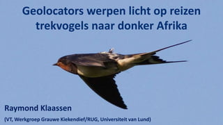 Geolocators werpen licht op reizen
         trekvogels naar donker Afrika




Raymond Klaassen
(VT, Werkgroep Grauwe Kiekendief/RUG, Universiteit van Lund)
 