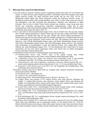 V.   Beberapa Poin yang Perlu Diperhatikan
     1.Awal dari kitab ini mencatat mengenai perkara menghitung jumlah umat Israel, hal ini memiliki tiga
         makna: (1) Allah meminta untuk menghitung jumlah, menunjukkan bahwa Dia mengakui umat Israel
         adalah umat-Nya sendiri, Dia dapat menyebut nama mereka satu per satu (Yoh. 10:3-4). (2)
         Menghitung jumlah adalah agar dalam pengaturan tentara dan berperang memiliki urutan. (3)
         Menghitung jumlah adalah untuk mengelompokkan umat Allah, di mana setiap orang tahu sukunya
         dan keluarganya, serta tahu pelayanan dan pekerjaannya, demikian baru kekacauan itu dapat
         terhindari. Hari ini kita di dalam Tubuh Kristus (gereja) pun demikian: setiap orang harus jelas
         karunia dan ministrinya masing-masing, bagaimana mengerjakannya, kapan dan di mana
         mengerjakannya; tidak boleh bertindak gegabah, harus mengikuti ‘kehendak pribadi’ dari Roh Kudus
         dan bekerja sama dengan-Nya (Baca: 1Kor. 12).
     2.Pasal 2 dari kitab ini mencatat perkemahan bangsa Israel, yaitu di sebelah timur ada tiga suku, dengan
         suku Yehuda sebagai pemimpinnya; sebelah selatan juga ada tiga suku, dengan suku Ruben sebagai
         pemimpinnya; di sebelah barat juga ada tiga suku, dengan suku Efraim sebagai pemimpinnya; di
         sebelah utara juga ada tiga suku, dengan suku Dan sebagai pemimpinnya; di tengah-tengah ada suku
         Lewi. Perkemahan yang sedemikian, seperti bentuk satu salib. Jika perkataan turun-temurun dapat
         dipercaya—suku Yehuda dilambangkan dengan singa, suku Ruben dilambangkan dengan manusia,
         suku Efraim dilambangkan dengan lembu, suku Dan dilambangkan dengan rajawali—jika demikian
         maka perkemahan ini melambangkan 4 aspek dari pekerjaan Kristus, yaitu sebagai Raja, Hamba,
         Manusia dan Allah (Bandingkan dengan Yeh. 1:10, dan karakteristik dari 4 kitab Injil). Ini semua
         menjelaskan satu hal yaitu rahasia peperangan rohani umat Kristen hari ini adalah meninggikan
         Kristus, peperangan dimulai dengan salib.
     3.Penghidupan seorang nazir (Bil. 6) adalah pelajaran yang berharga bagi kita:
         (1) Mengkhususkan dirinya bagi TUHAN (ayat 2)—dia adalah seorang yang mutlak
             mempersembahkan dirinya bagi Tuhan, seumur hidupnya adalah hidup bagi Tuhan.
         (2) Menjauhkan dirinya dari anggur dan minuman yang memabukkan (ayat 3)—dia menolak
             kenikmatan dunia (Pkh. 10:19), hanya mau bersukacita karena Tuhan (Mzm. 32:11, 87:7).
         (3) Janganlah pisau cukur lalu di kepalanya, membiarkan rambutnya tumbuh panjang (Bil. 6:5)—
             karena rambut panjang adalah kehinaan bagi laki-laki (1 Kor. 11:14), dia rela dihina bagi Tuhan.
         (4) Janganlah ia dekat kepada mayat orang (Bil. 6:6)—dia menghindar dari ketidakkudusan, tidak
             membiarkan dosa mencemari dirinya.
     4.Perhatikan lambang yang ada di dalam kitab ini, walaupun tidak sebanyak kitab-kitab sebelumnya,
         tetapi sangat penting. Misalkan:
         (1) Orang nazir (6:6)—lihat bagian atas.
         (2) Yosua (11:28)—lihat kitab Yosua pasal 6.
         (3) Batu karang (20:8)—lihat kitab Keluaran pasal 2, dan baca 1 Korintus 11:4.
         (4) Tongkat Harun yang bertunas (17:8)—melalui Kristus yang telah melewati kegelapan dan
             bangkit. 11 tongkat tidak bertunas, mati selamanya, hanya tongkat Harun yang bertunas dan
             bangkit, ini menunjukkan bahwa seluruh pendiri agama telah mati, menjadi tokoh sejarah, hanya
             Kristus yang bangkit dari kematian bahkan bangkit hingga kekal.
         (5) Lembu betina merah (19:2)—melambangkan Kristus disalib menjadi kurban untuk menghapus
             dosa kaum beriman dan menyucikan kaum beriman dari dosa (Ibr. 9:12-14).
         (6) Ular tembaga (Bil. 21:9)—melambangkan Kristus yang disalib, ‘menggantikan kita menjadi
             dosa’, menyelamatkan orang-orang yang berharap dan percaya kepada-Nya (Yoh. 3:14-15; 2 Kor.
             5:21).
         (7) Kota perlindungan (Bil. 35)—melambangkan Kristus menjadi tempat perlindungan kita, untuk
             bersembunyi dari penghakiman Allah.
     5.Nabi Miryam mati di Kadesh (20:1), imam besar Harun mati di gunung Hor (ayat 28), bahkan hamba
         Allah, Musa juga ditakdirkan mati di pegunungan Abarim, di atas gunung Nebo (Ul. 32:48-50).
         Mereka berhenti di pintu tanah Kanaan, tetapi tidak masuk. Karena itu nabi, imam dan hukum Taurat
         hanya dapat memimpin manusia berjalan menuju tanah Kanaan, hanya Yosua kitalah (nama ‘Yosua’
 